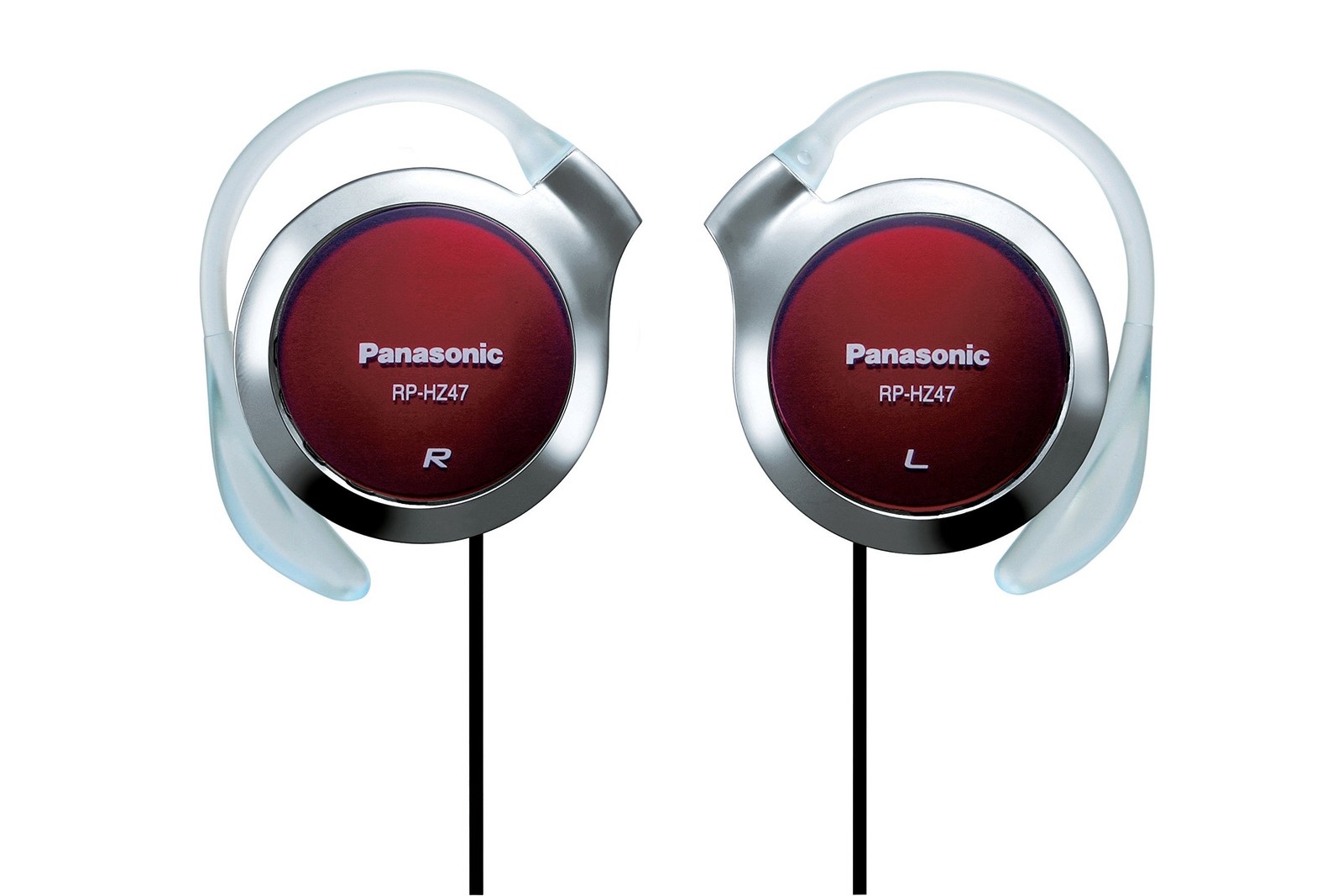 Red Dynamic Stereo Headphones with Swivel Clip Hanger and Gold Plated Plug