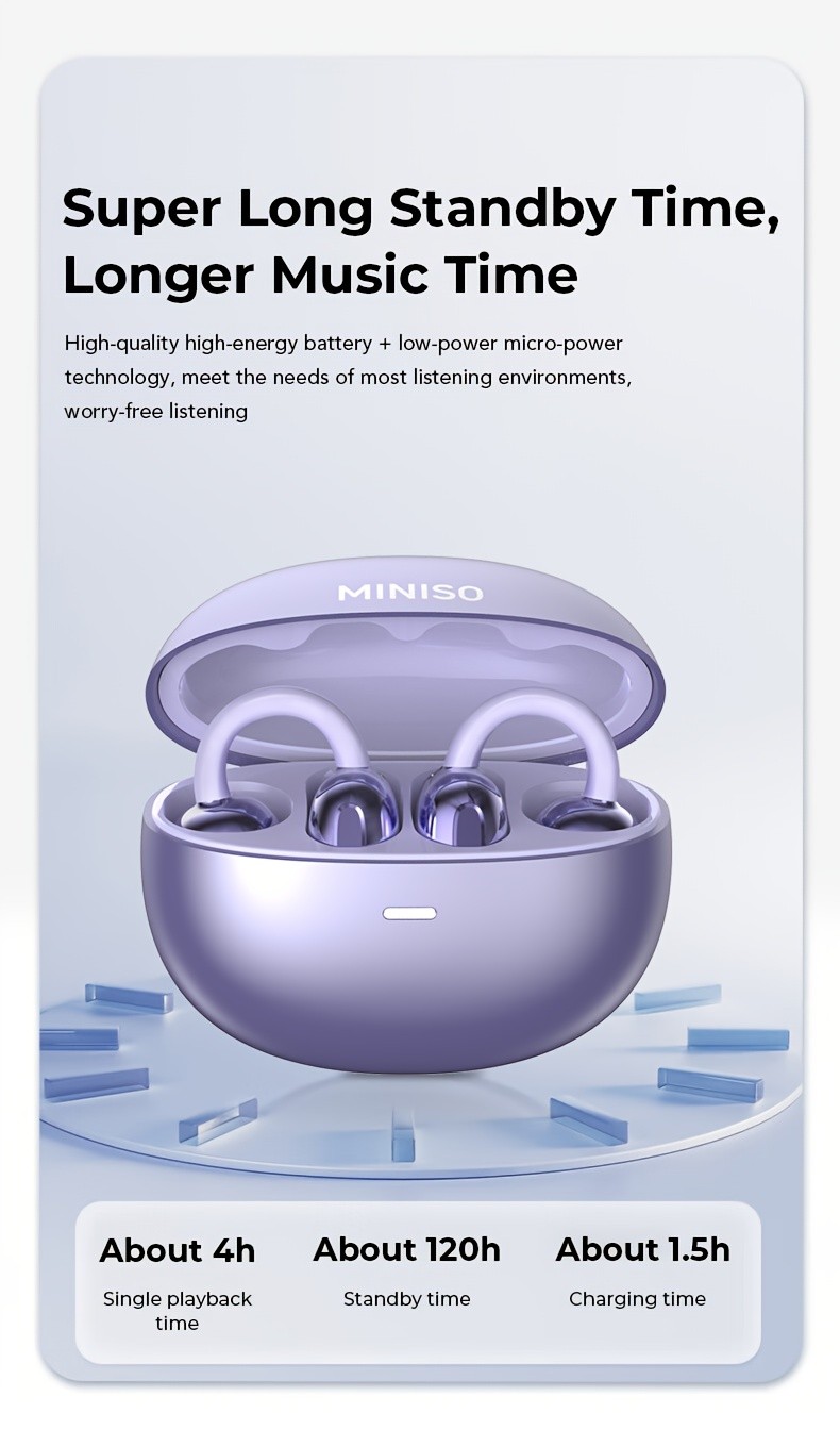 Miniso MS198 Wireless Clip-on Earbuds Bluetooth Headset AI Translator Headphones