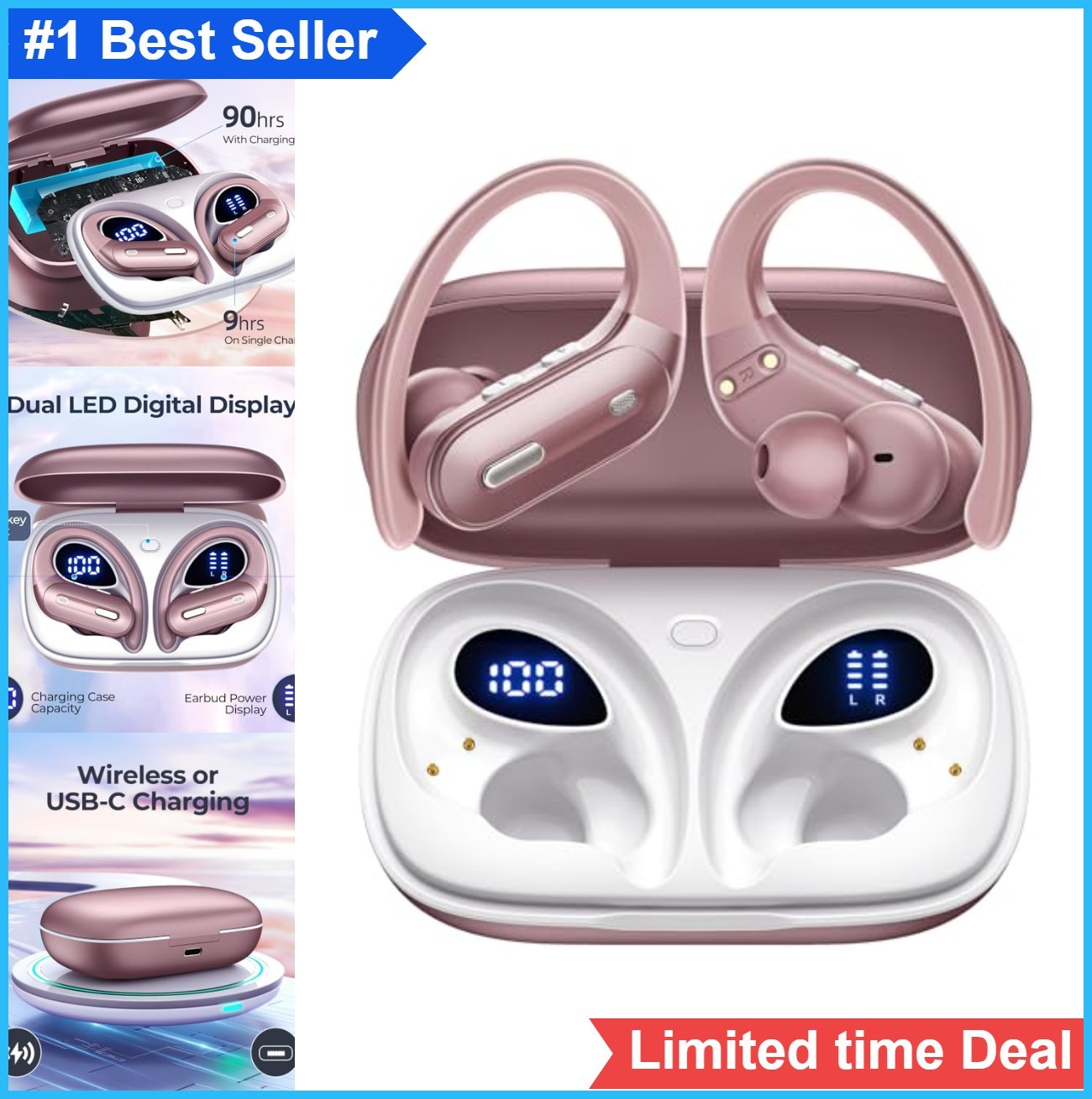 Wireless Earbuds Active Noise Cancelling Bluetooth 5.3 90 Hour Playtime IPX7