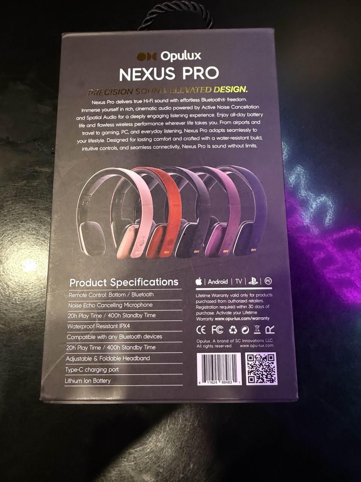 Opulux Nexus Pro Bluetooth Over-Ear Headphones ANC 40mm Built-In Mic Case