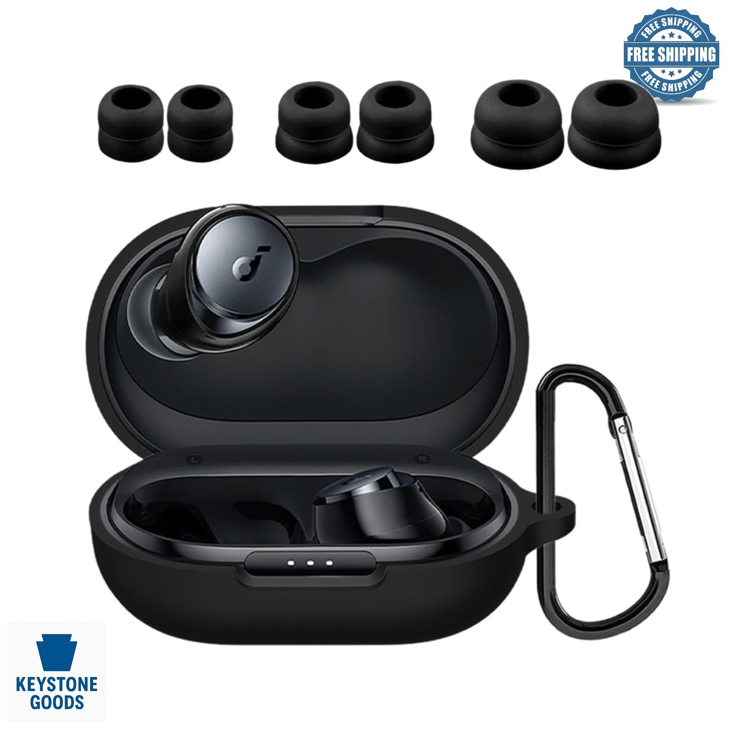 Soundcore Space A40 Silicone Ear Tips Kit with Carabiner & Protective Case