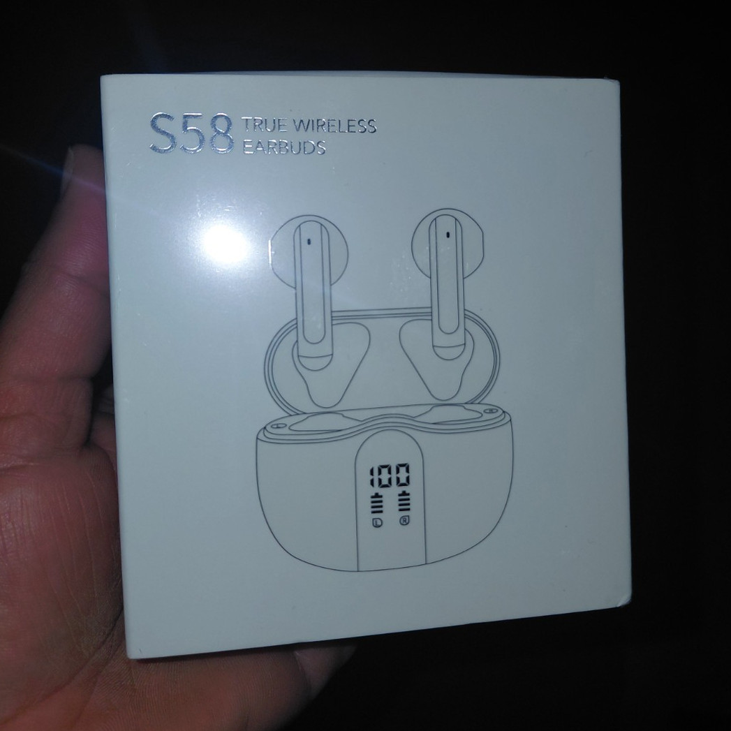 S58 TWS True Wireless Bluetooth In-Ear Earbuds Built-In Mic Charging Case White