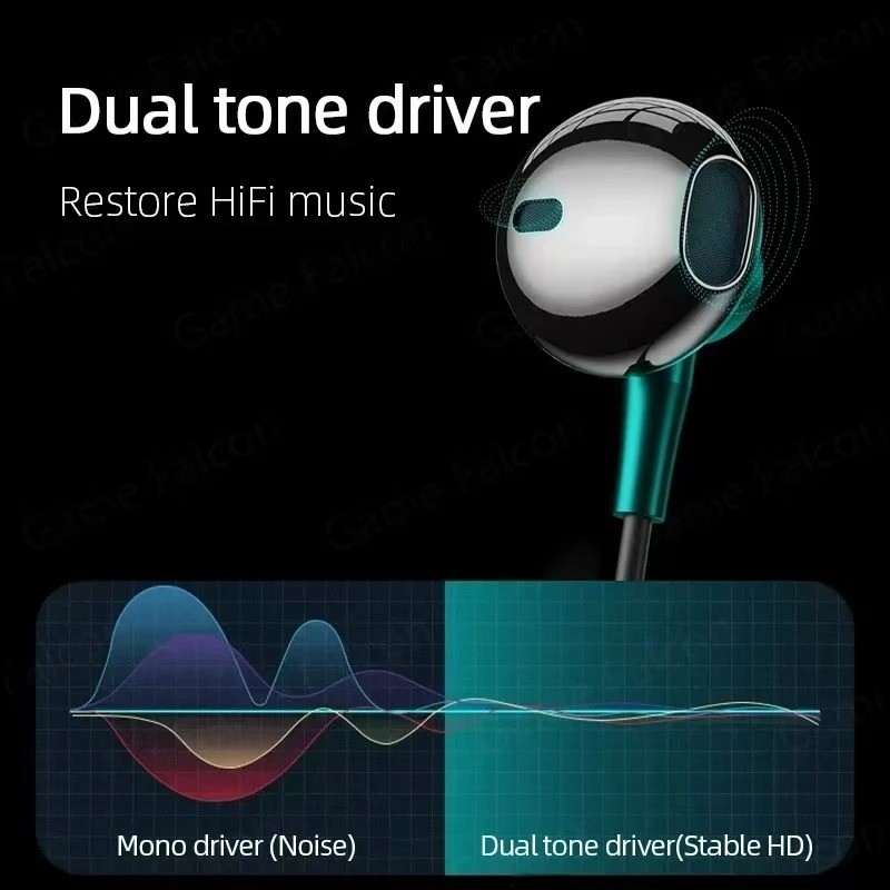 USB C & 3.5mm Wired Earphones HiFi Bass Headphones with Mic Volume Control
