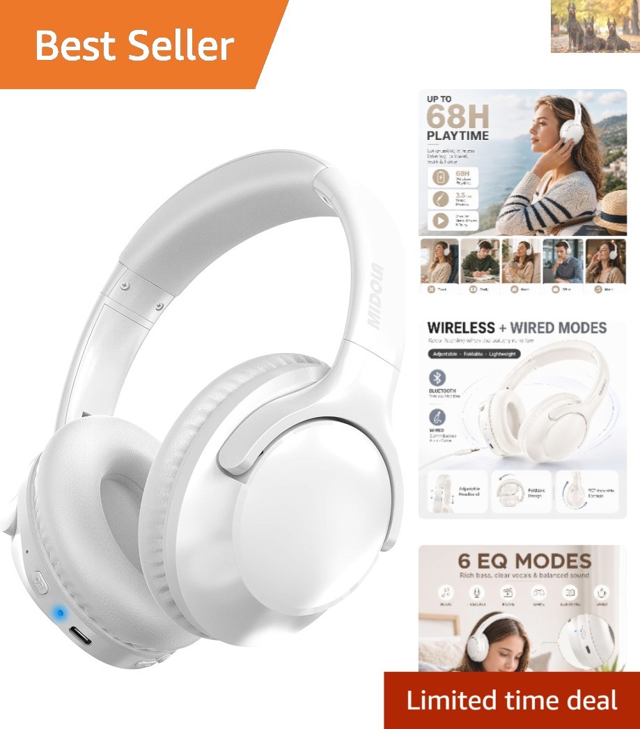 Comfortable Over-Ear Bluetooth Headphones with 68H Playtime & Sound Isolation