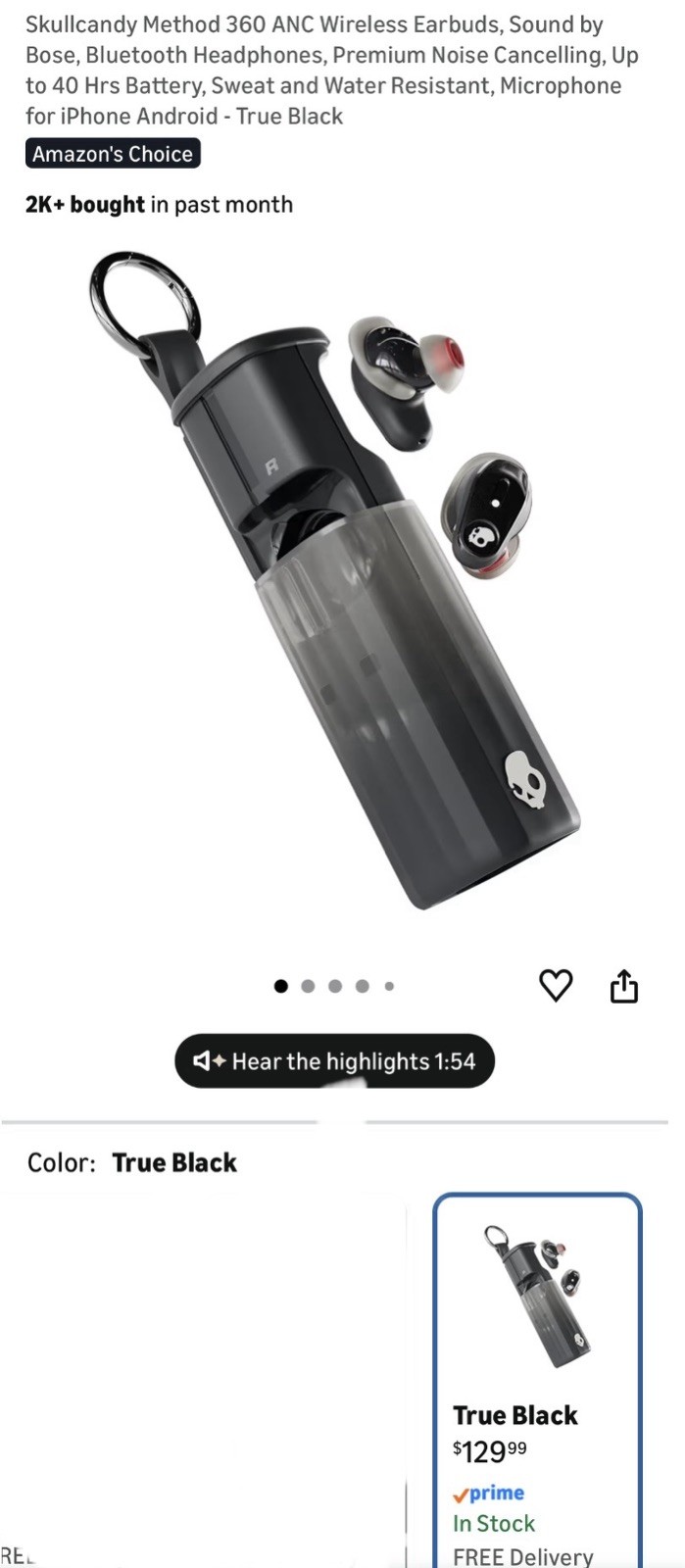 Skullcandy Method 360 ANC Wireless Earbuds, Sound by Bose, Bluetooth Headphones