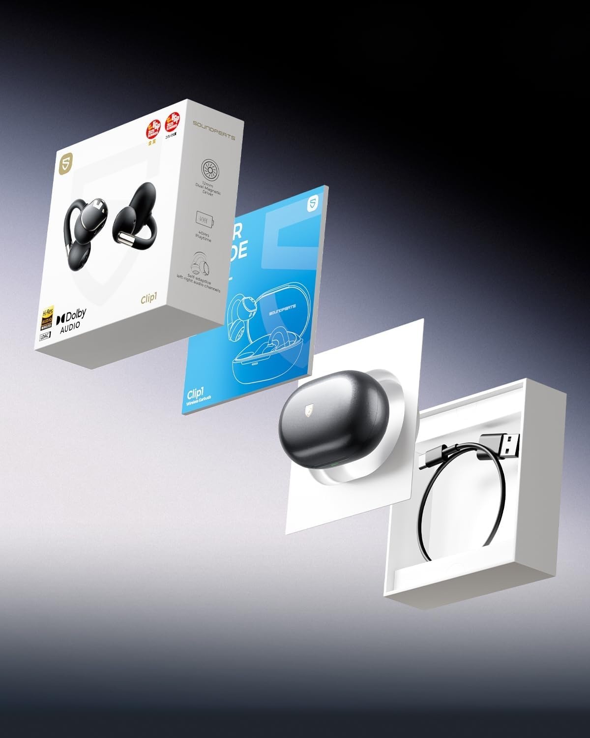 Soundpeats Clip1 Open Ear Wireless Earbuds with Dolby Audio, Hi-Res, Fast Charge