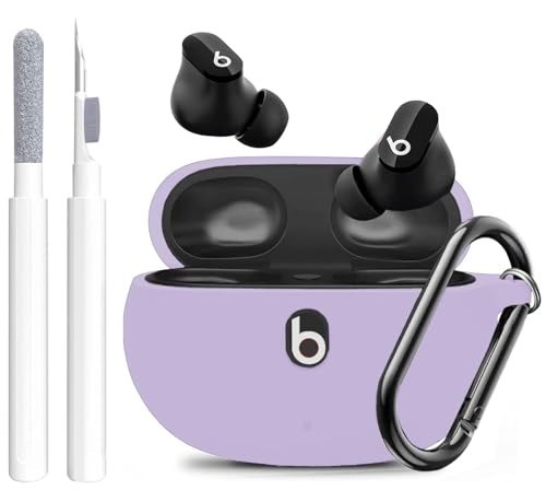 Purple Silicone Case for Beats Studio Buds 2021/2023 + Cleaning Kit Keychain