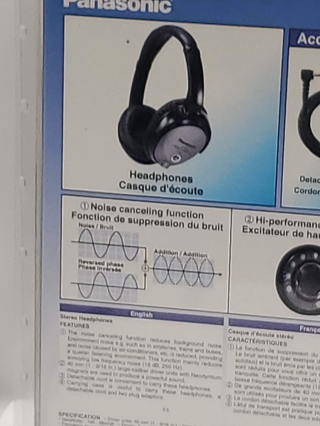 Panasonic RP-HC250 Noise Canceling Stereo Headphones With Case Sealed