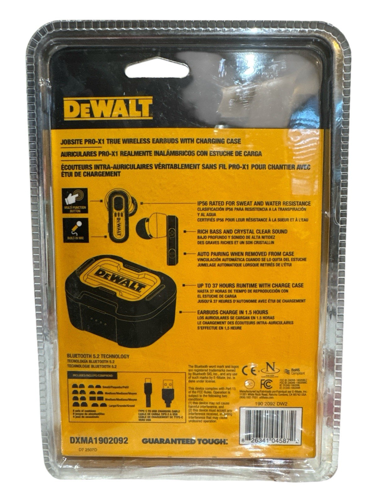 DEWALT DXMA1902092 Pro-X1 Jobsite Bluetooth Earbuds – Black/Yellow NEW ✅