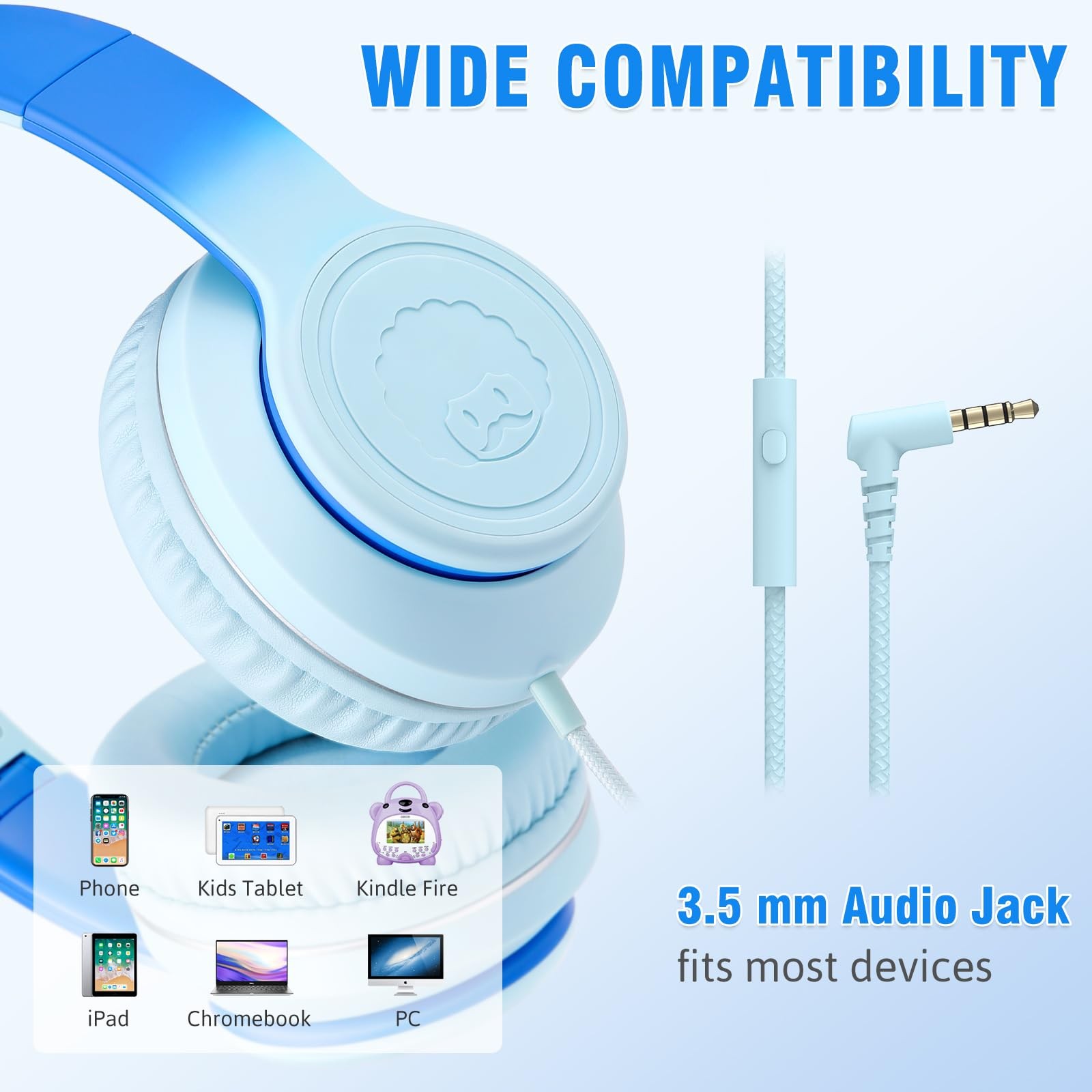 L22 Wired Headphones for Kids Girls Boys Women with Microphone, Foldable 3.5m…