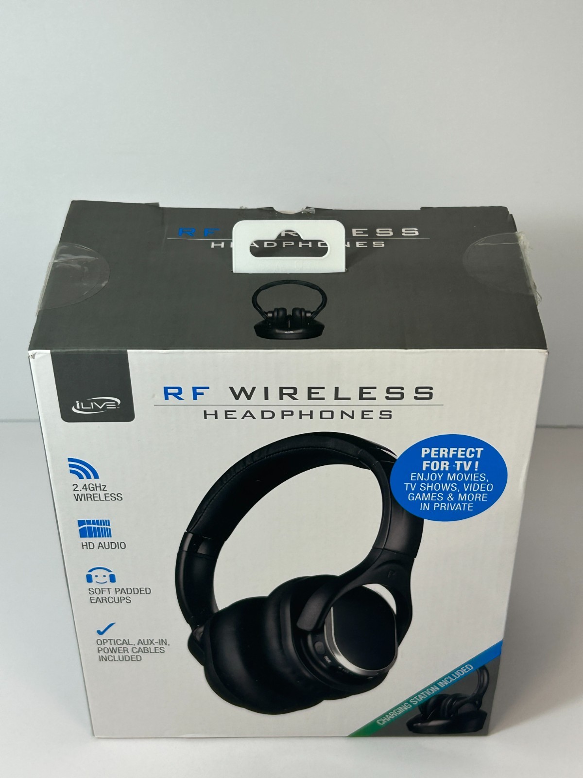 iLive RF Wireless Over Ear Headphones 2.4GHz HD Audio Charging Dock IAHRF79B