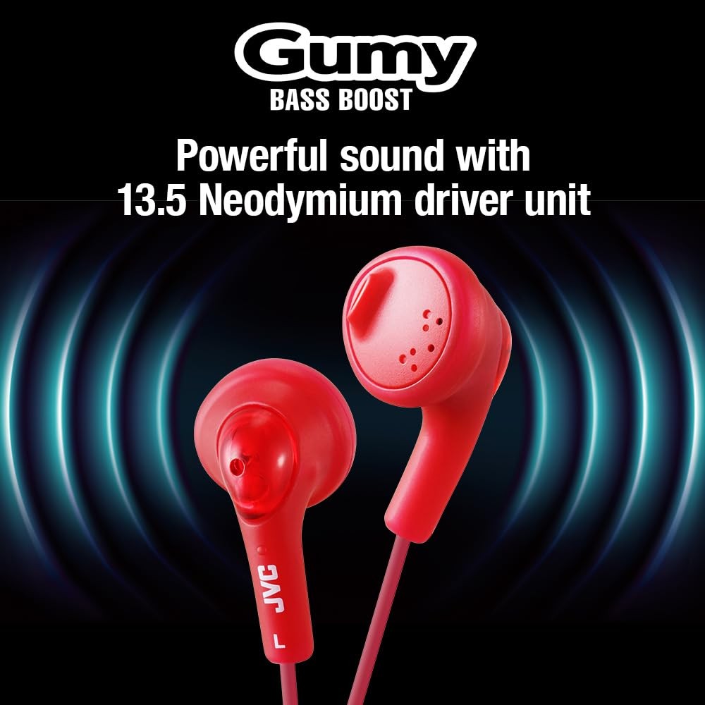 JVC HAF160R Gumy Ear Bud Headphone Red One Size,