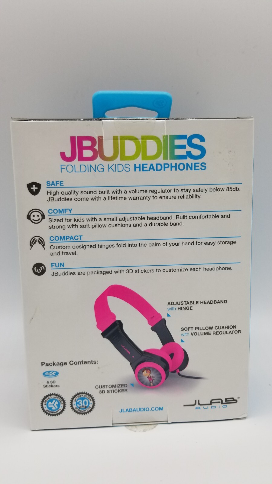 JLAB JBuddies Kids Folding On Ears Padded Volume Limiting Wired Headphones Pink