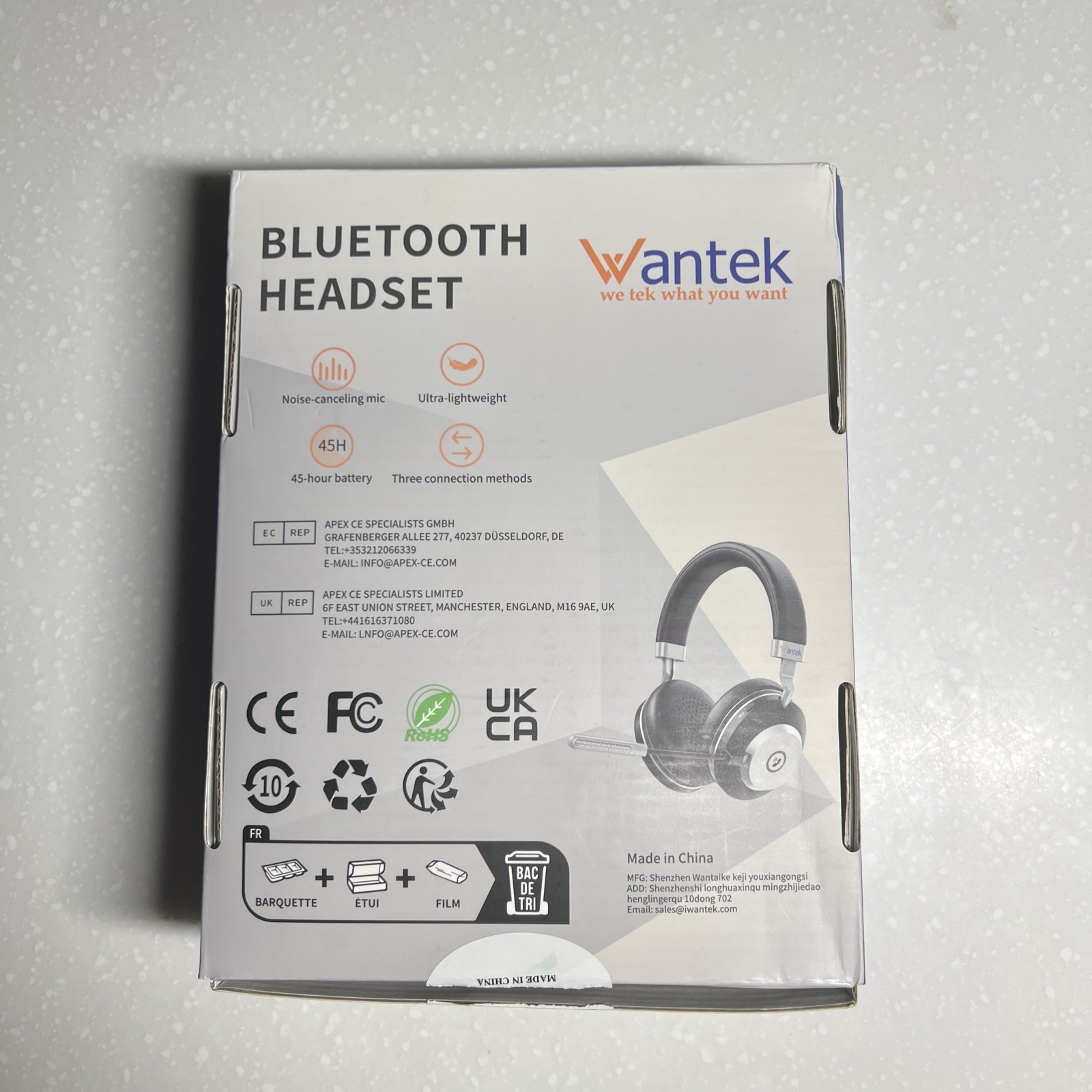 Wantek Wireless Work Headset Microphone USB Dongle HD Voice Bluetooth Headphone