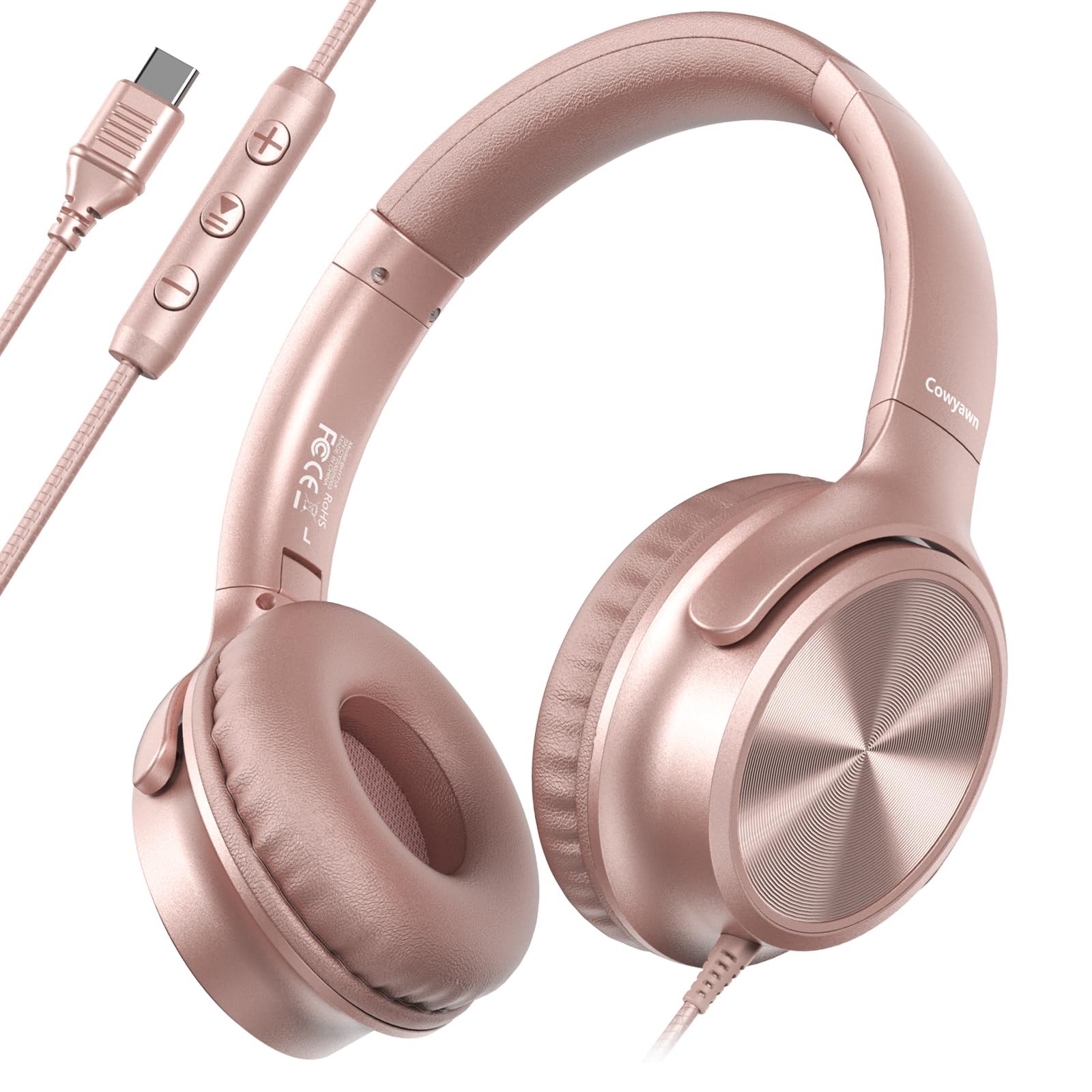 Cowyawn USB C Headphones Wired, Over Ear USB C Wired Headphones with Micropho