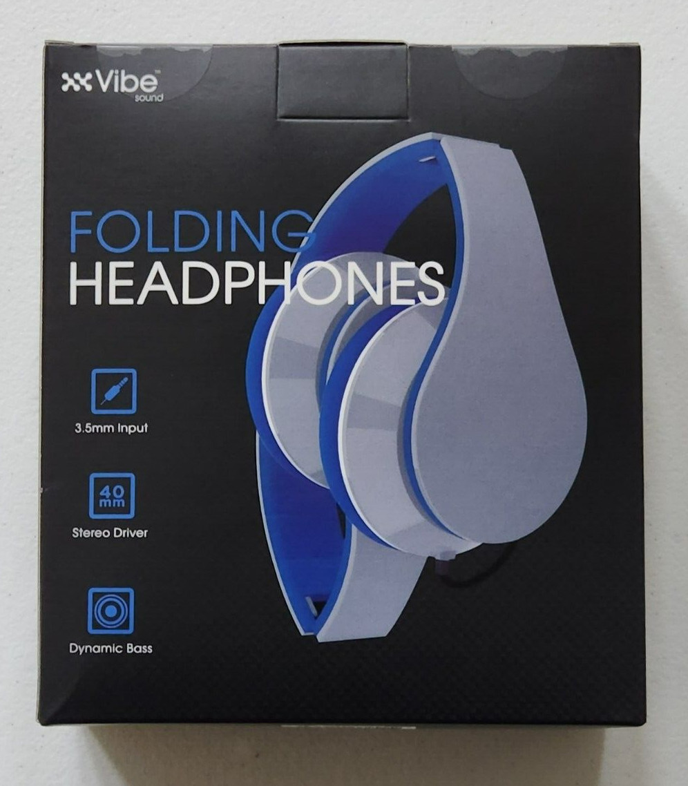 VIBE GRAY/BLUE FOLDING HEADPHONES 3.5MM INPUT STEREO DRIVER DYNAMIC BASS ( NEW )