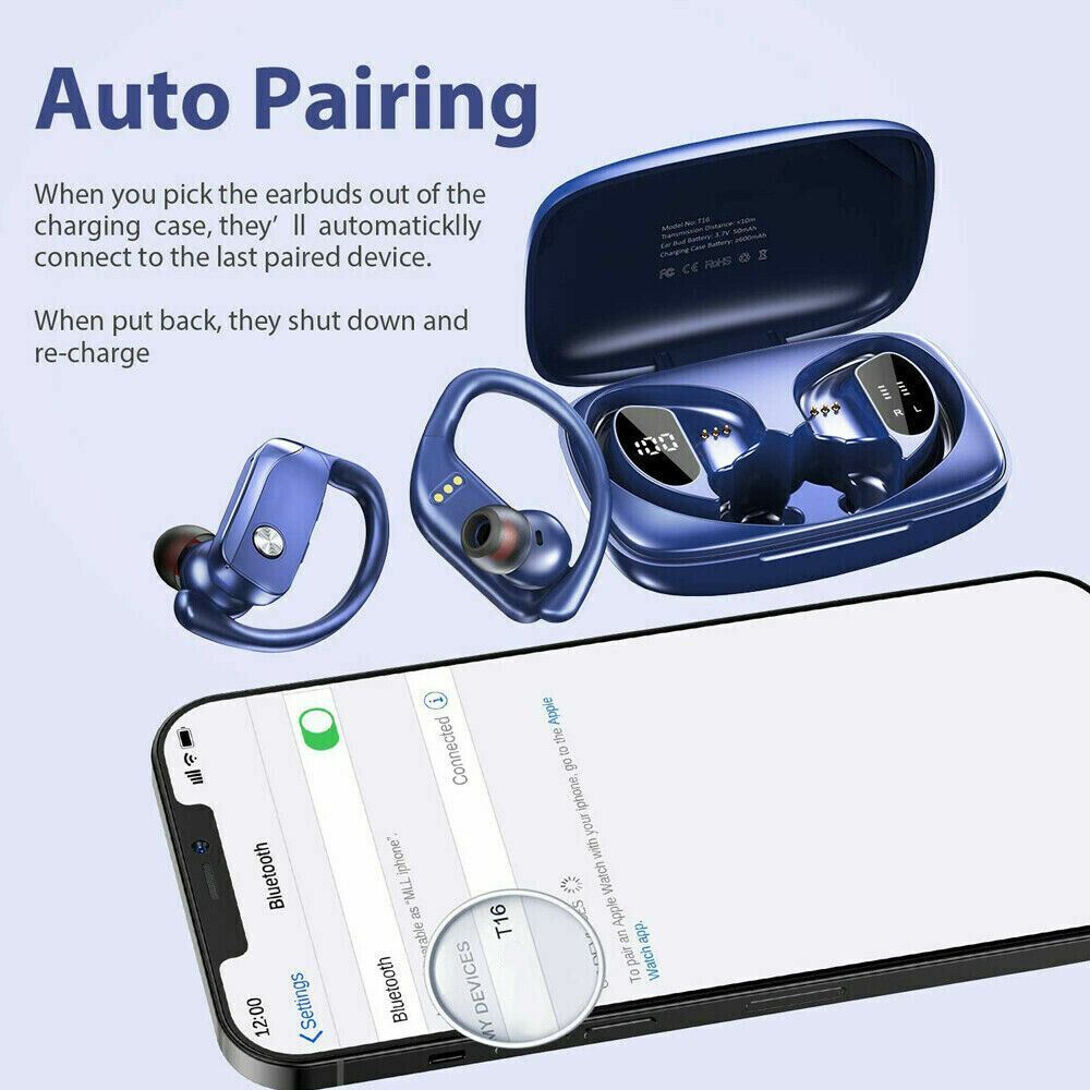 Bluetooth 5.0 True Wireless Earbuds With Mic Headphones Earhook Sport Waterproof