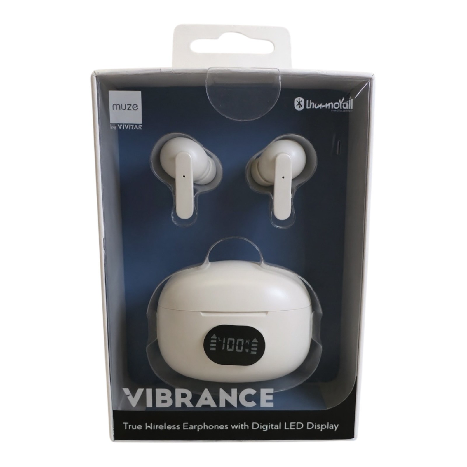 Muze by Vivitar Vibrance True Wireless Earbuds w/ Digital LED Display Case White