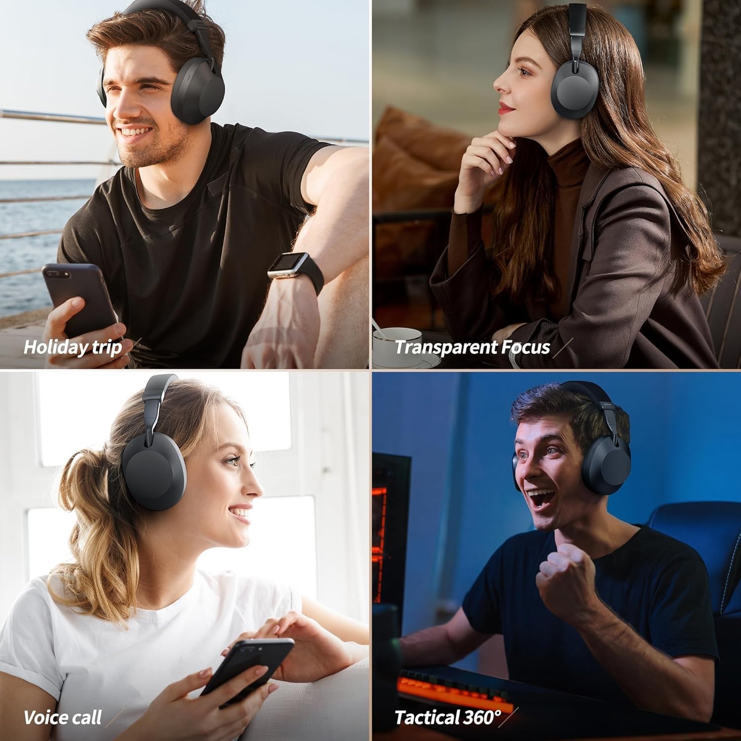 Crystal Clear Audio with Quad-Mic ANC Wireless Headphones – For Gaming & Music