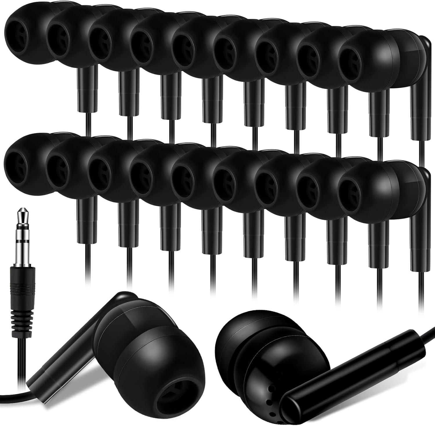 Bulk 500 Pack Wired Earbuds for Classroom – Black, No Microphone, 3.5MM Jack