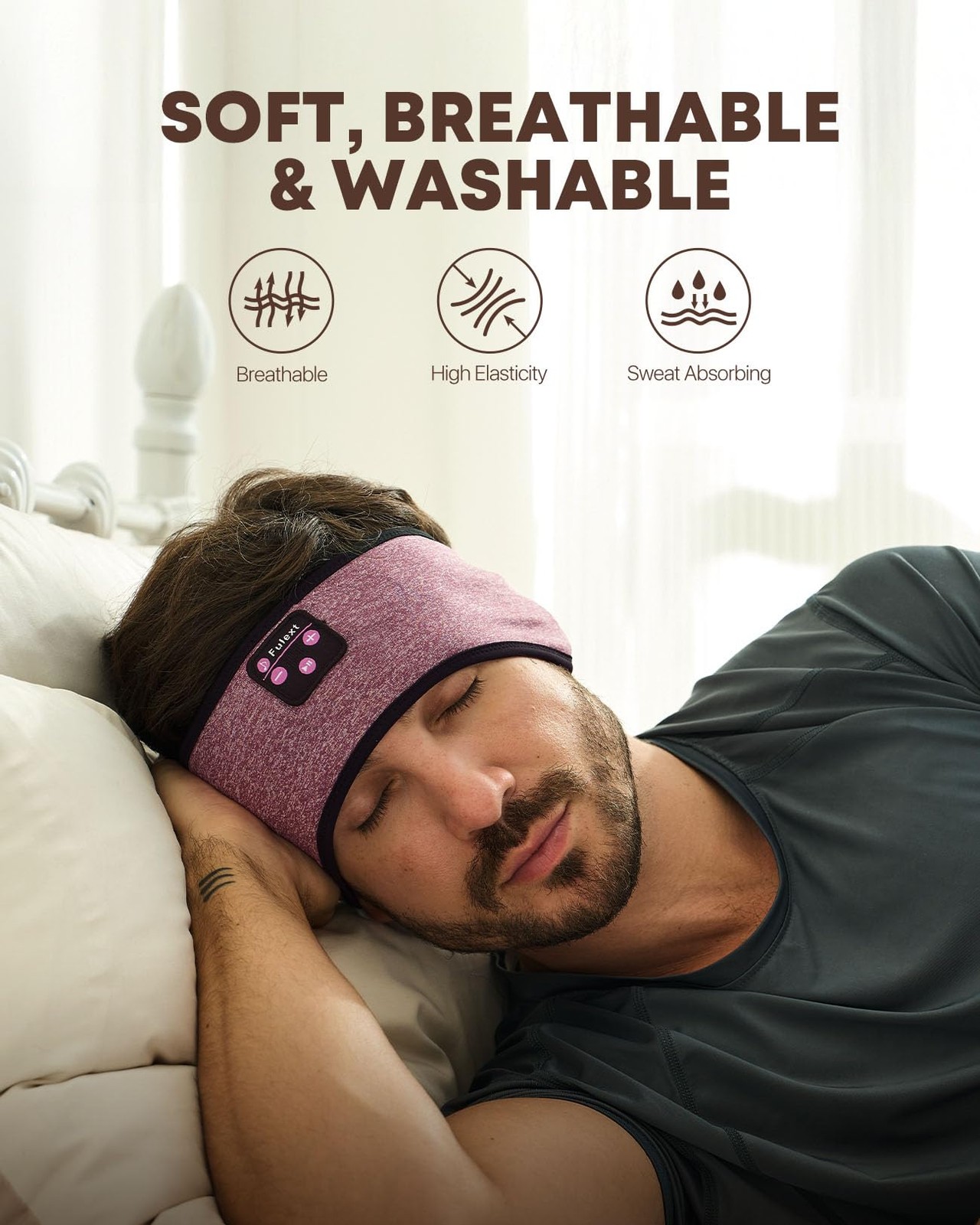 Sleep Headphones Headband Wireless Bluetooth 5.4 – Soft, Breathable, Ultra-Th…