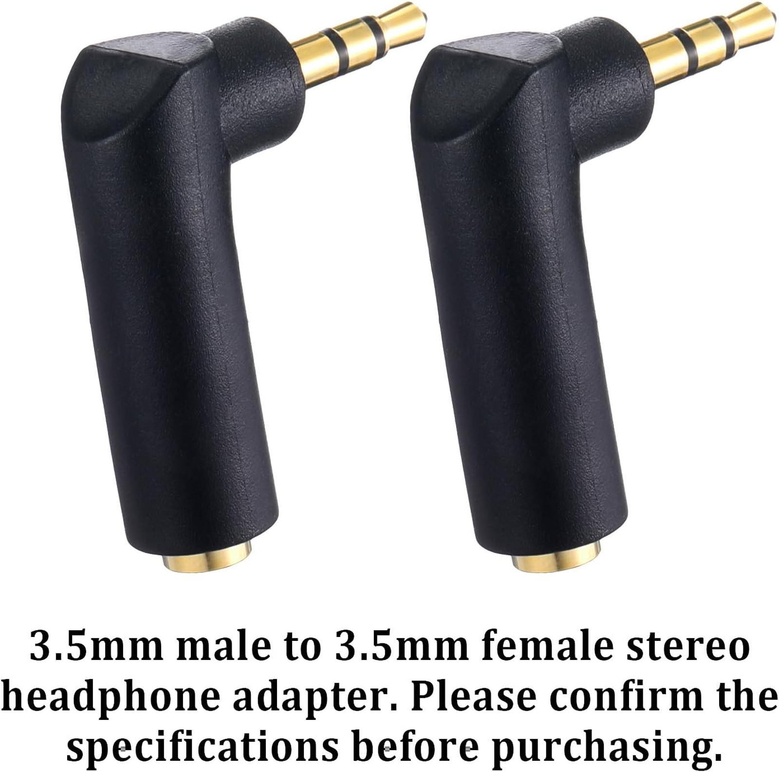 3.5mm Male to Female Audio Adapter 90 Degree Gold-Plated TRS Stereo Jack 2 Pack