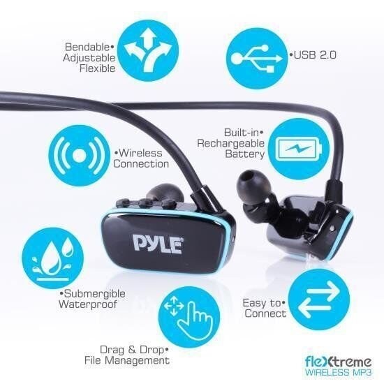 Pyle Flextreme Waterproof MP3 Player w/ Headphones, 8GB Built-in Memory PSWP14BK