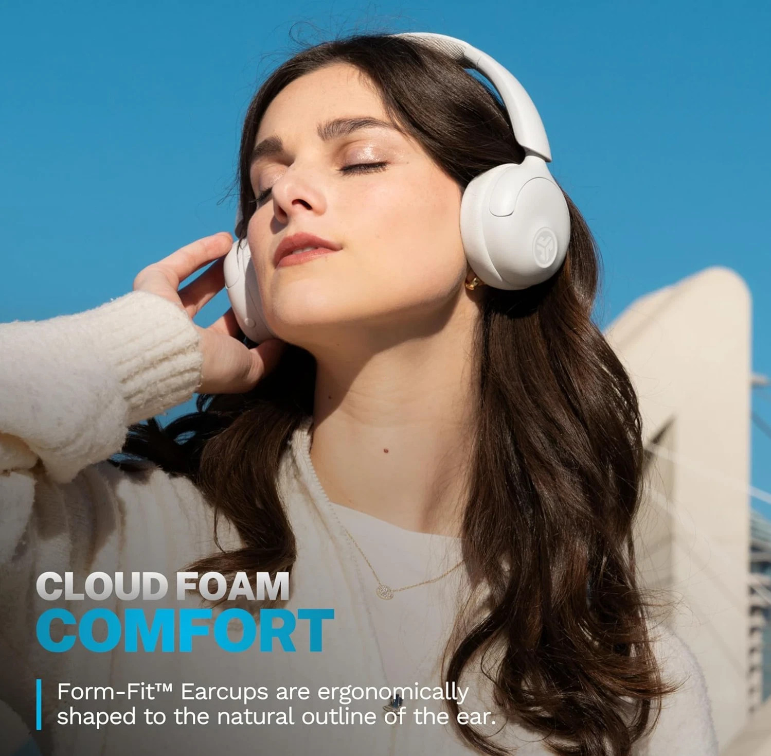 JLab Go Lux ANC Wireless Headphones Hybrid ANC Premium OnEar Headset Cloud White