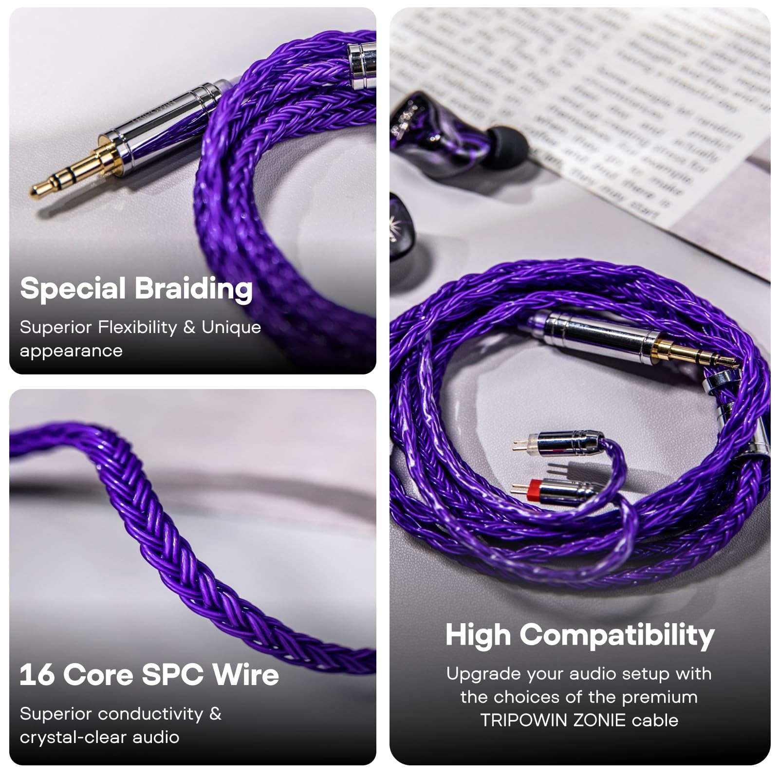 Linsoul Tripowin Zonie 16 Core Silver Plated IEM Cable, 2pin 0.78mm, 3.5mm | 1.2