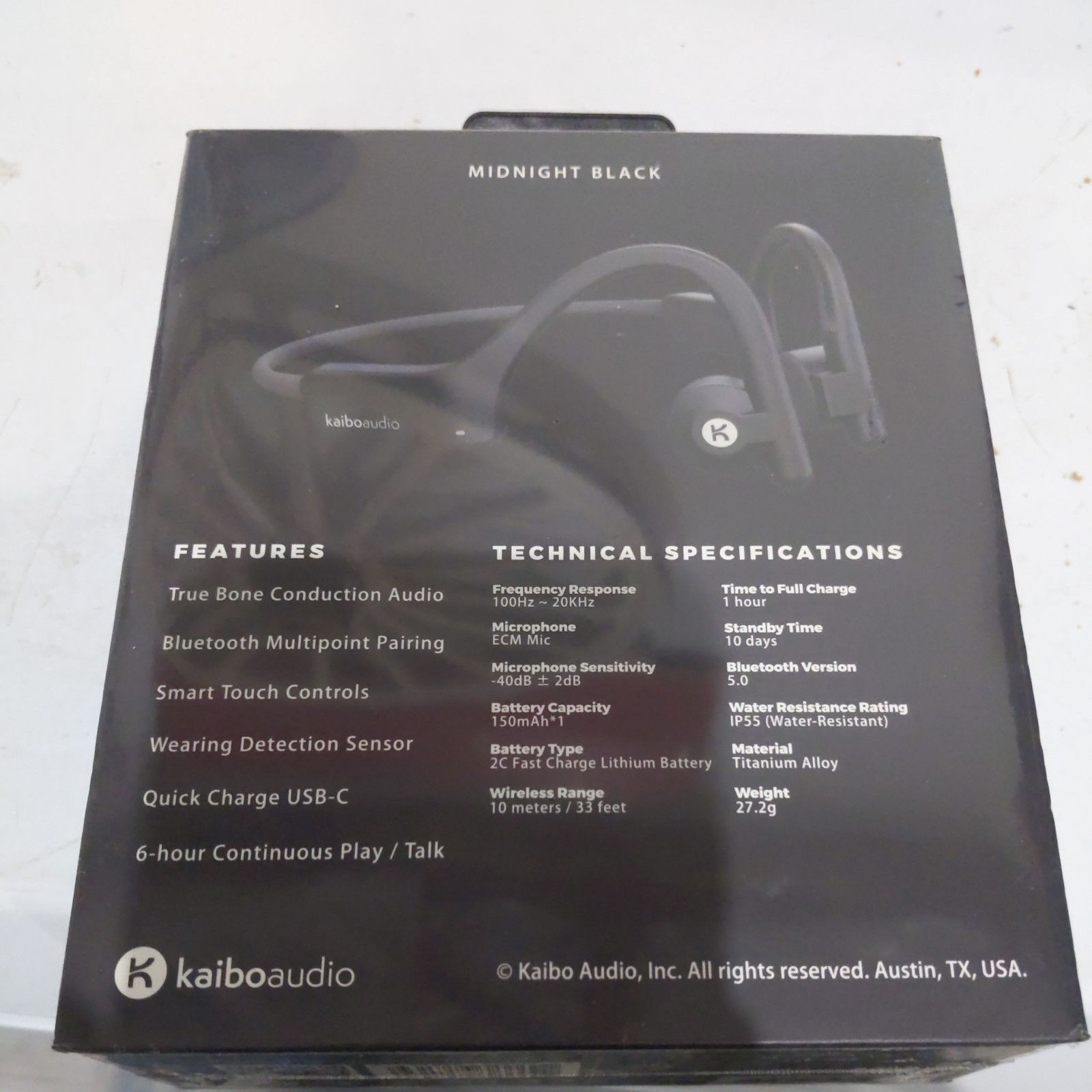 Kaiboaudio Kaibo Verse Bone Conduction Headphones, Bluetooth, Black