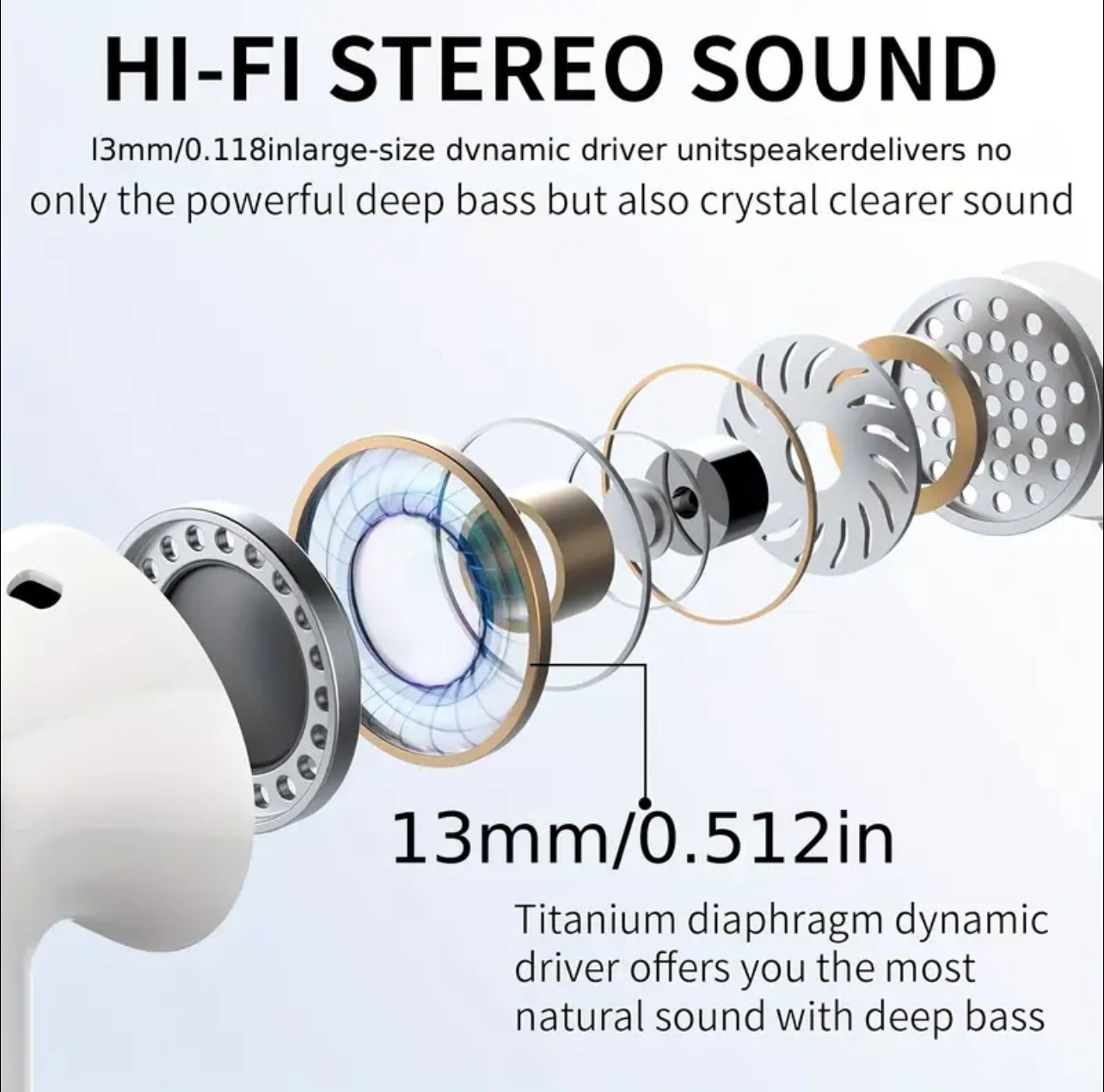 Wireless Bluetooth Earbuds With Bass Stereo Sound Noise Cancelation LED Display