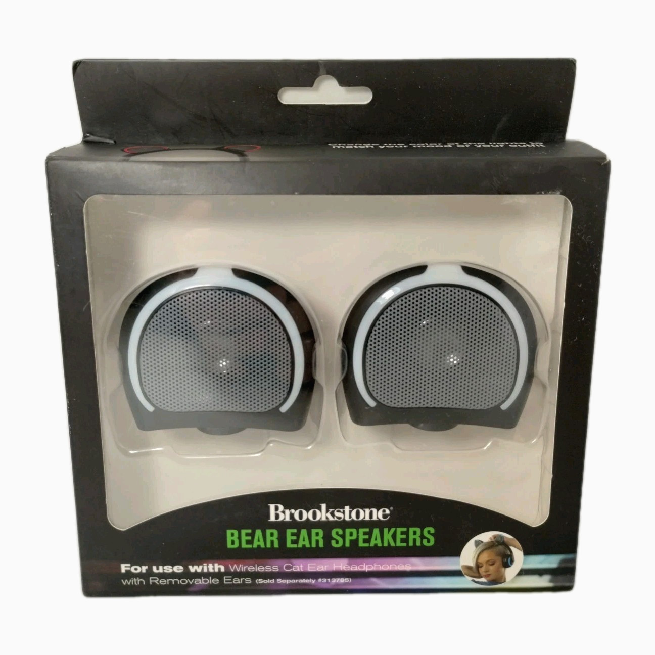 Brookstone Bear Ear Speakers Color Changing Lights Removable Twist Rare HTF