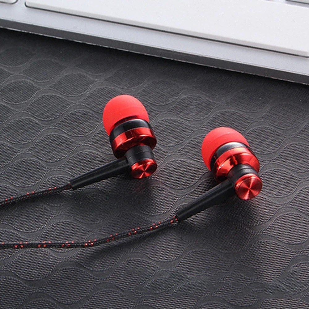 Corded Earbuds Tangle-Free Braided Cable Wire Extra Bass Silicone Tips Mic