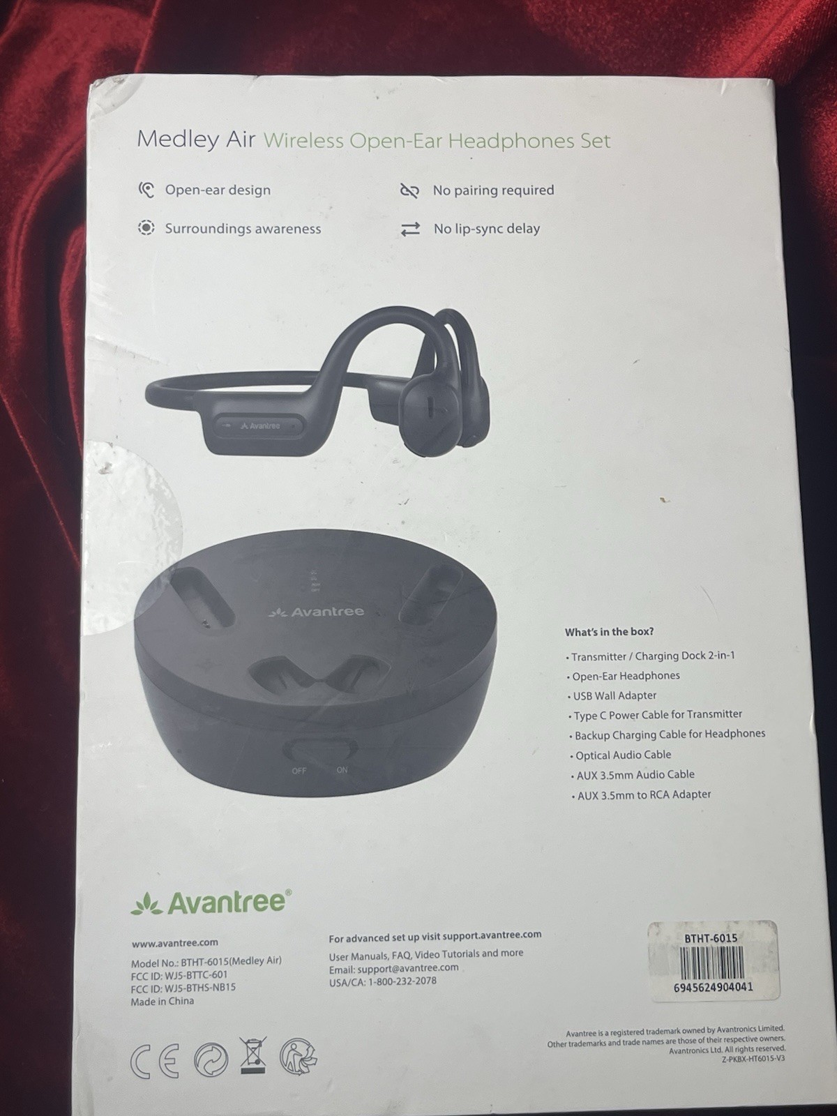Avantree Medley Air – Wireless Earbuds for TV Listening with Clear Black