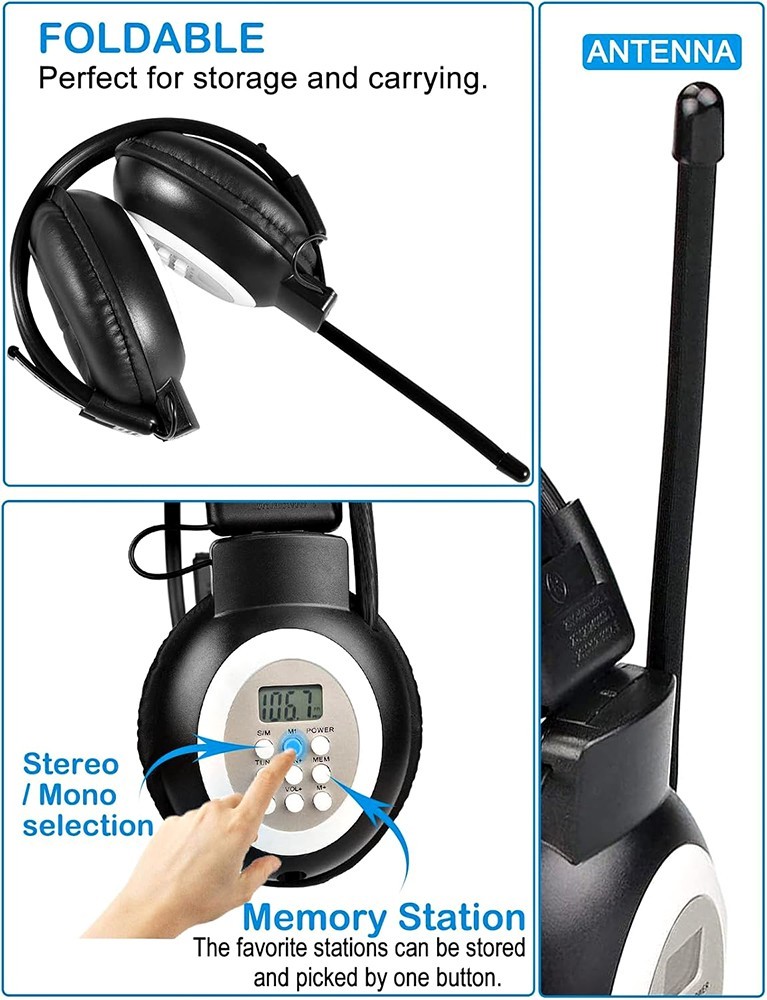 FM RADIO HEADPHONES DIGITAL DISPLAY FOLDABLE ADJUSTABLE EARMUFFS STEREO HEADSET