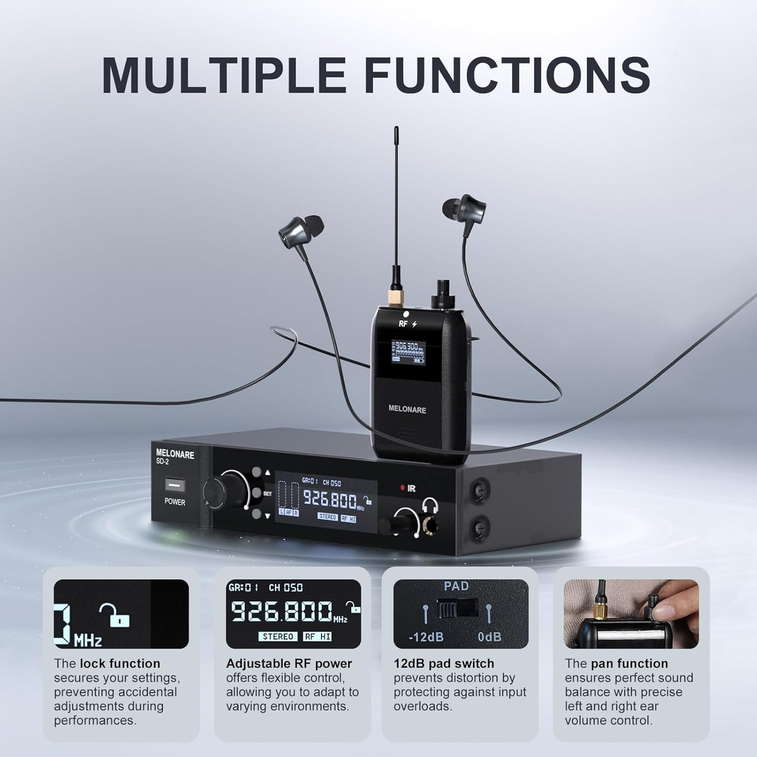 Wireless In-Ear Monitor System, Auto Scan IEM System Stereo W/Bodypack Receiver