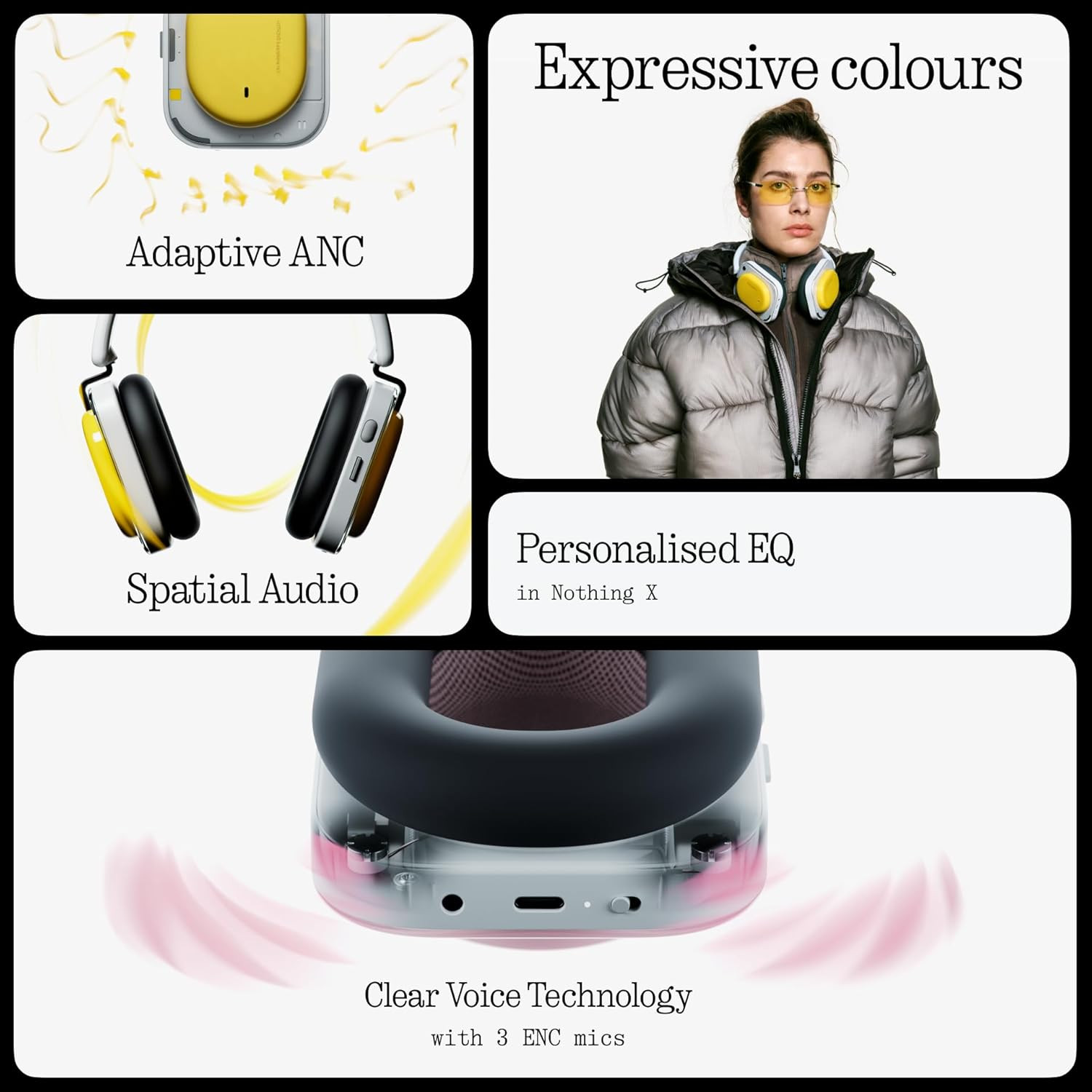 Headphone (A) 2026 New, Adaptive Active Noise Cancelling Headphones, Wireless ov