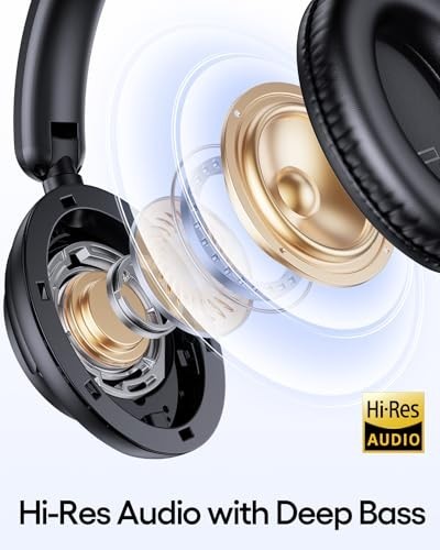 Wireless Over Ear Noise Cancelling Headphones, 100H Playtime, Fast Charging, Hi-