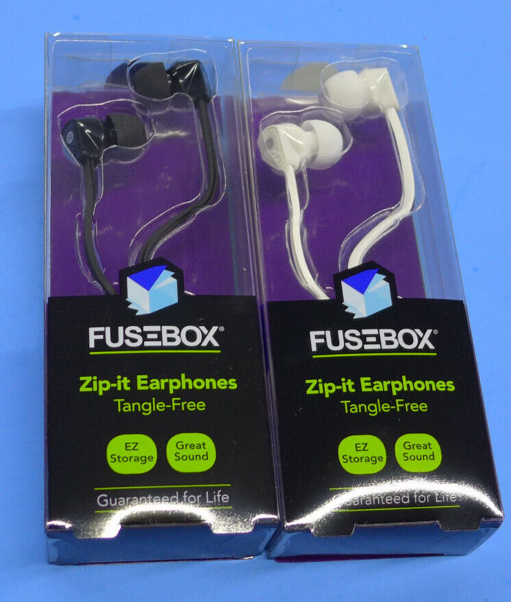 (LOT OF 2) New Fusebox Zip-It Earbud Tangle Free Cord Length 45” D71801