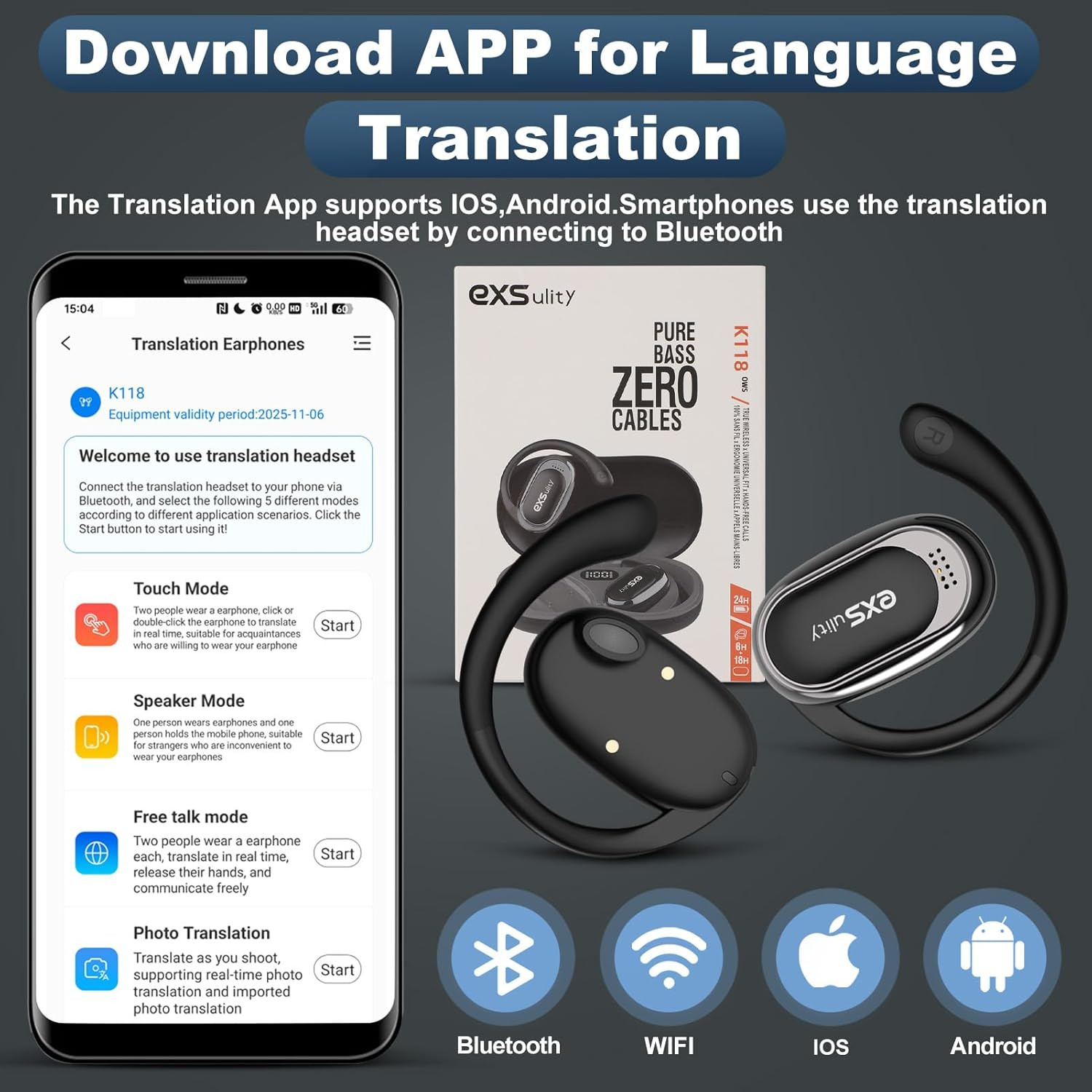 Auriculares Traductor 144 Idiomas 3 en 1 con Aplicación para Android/iOS