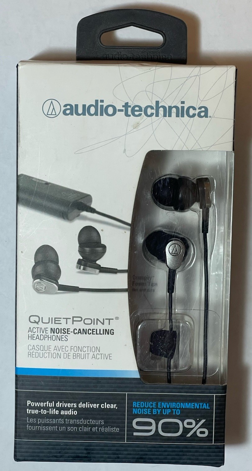 New Audio-Technica QuietPoint Active Noise-Cancelling Headphones (ATH-ANC23) NOS