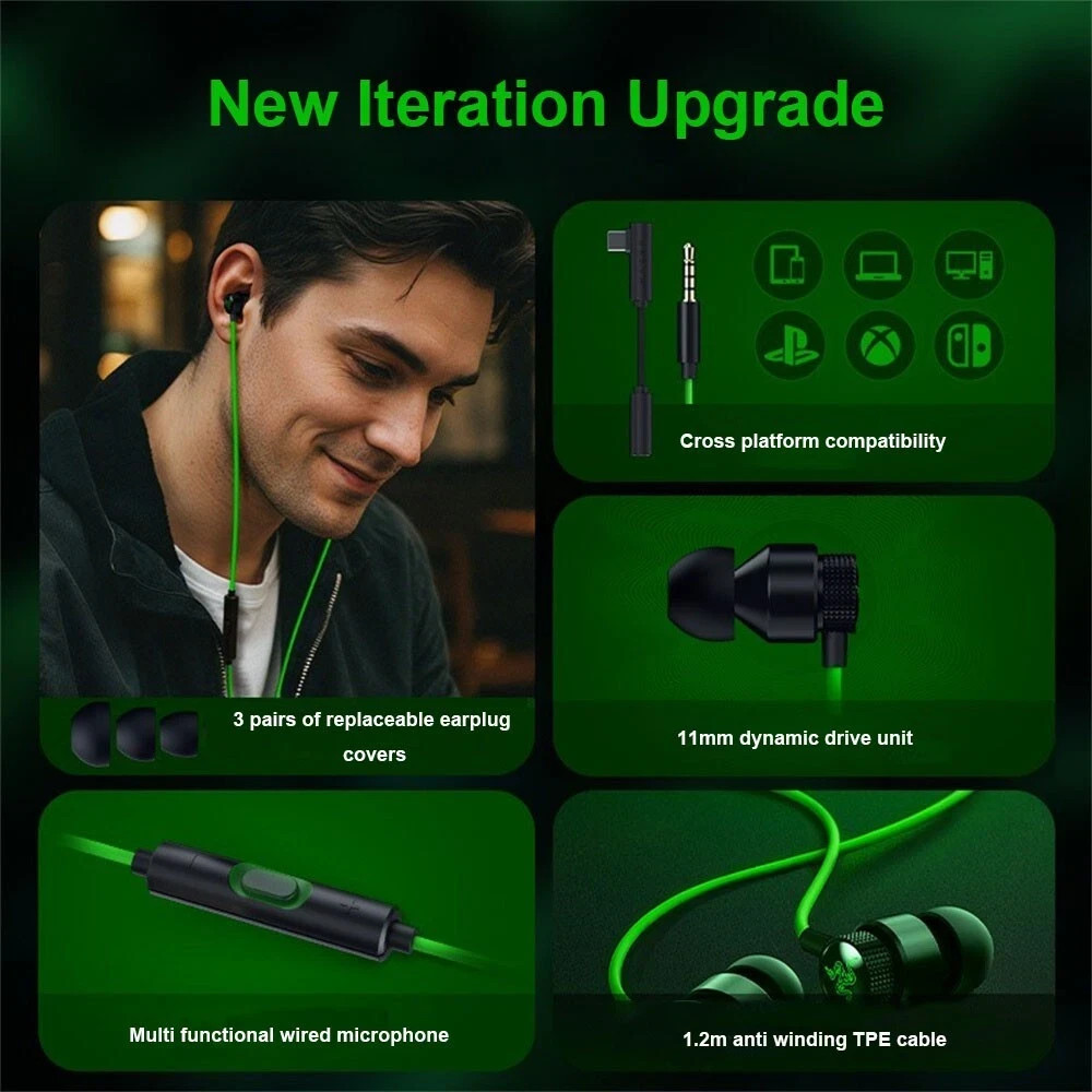 Razer Hammerhead V3 Universal Wired Earbuds Gaming Music 3.5mm USB-C DAC