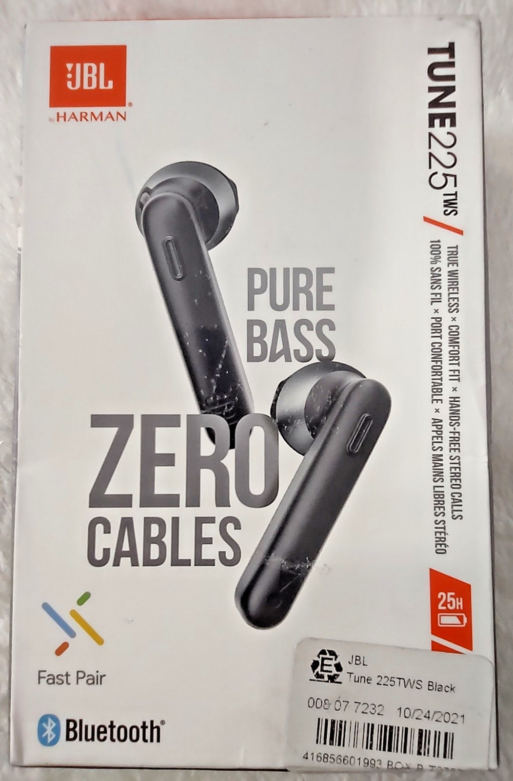 JBL TUNE 225TWS PURE BASS Wireless Earbuds Earphones BT Harman Black – OPEN BOX