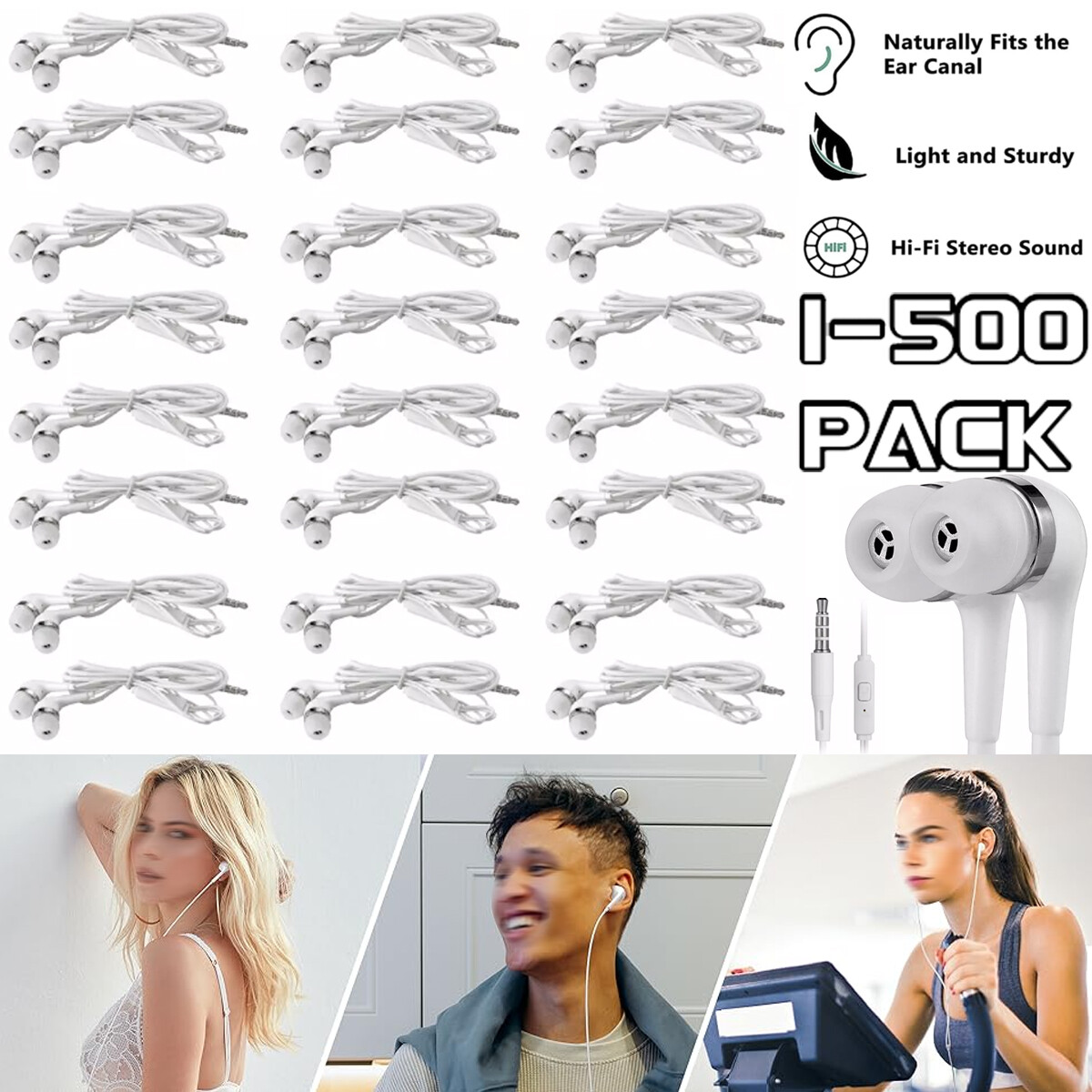1-500PCS 3.5mm In-Ear Earphone Headphones Earbud w/ Mic For iPhone Samsung LOT