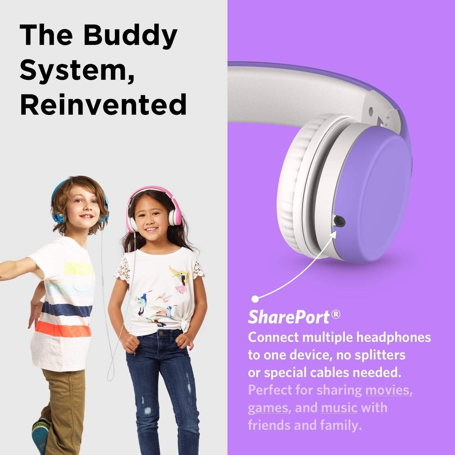 LilGadgets Connect+ Kids Headphones Wired Foldable School Headset SharePort