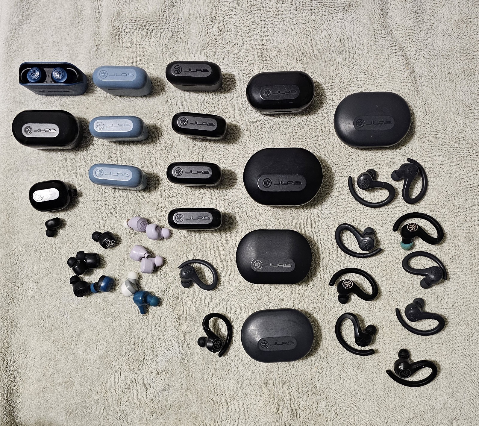 Lot of 15 Sets of JLab Bluetooth Earbuds Plus Singles