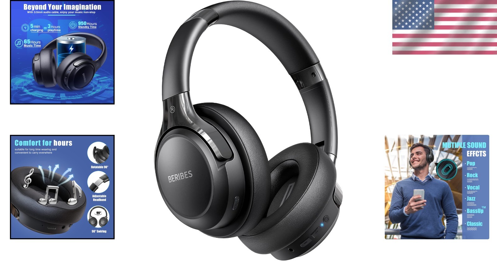 HiFi Stereo Bluetooth Headphones – 65H Playtime & Immersive Sound Experience