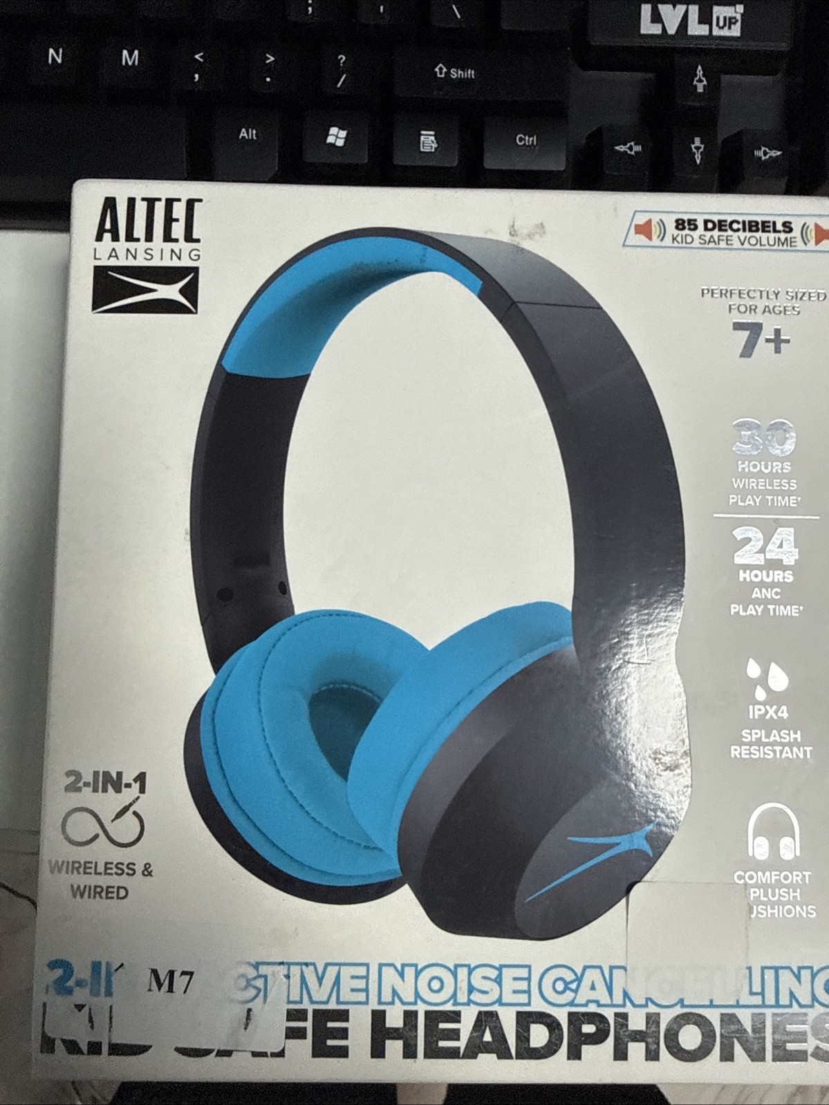 Altec Lansing 2 In 1 Active Noise Canceling Kid Safe Black Blue Open Box NEW
