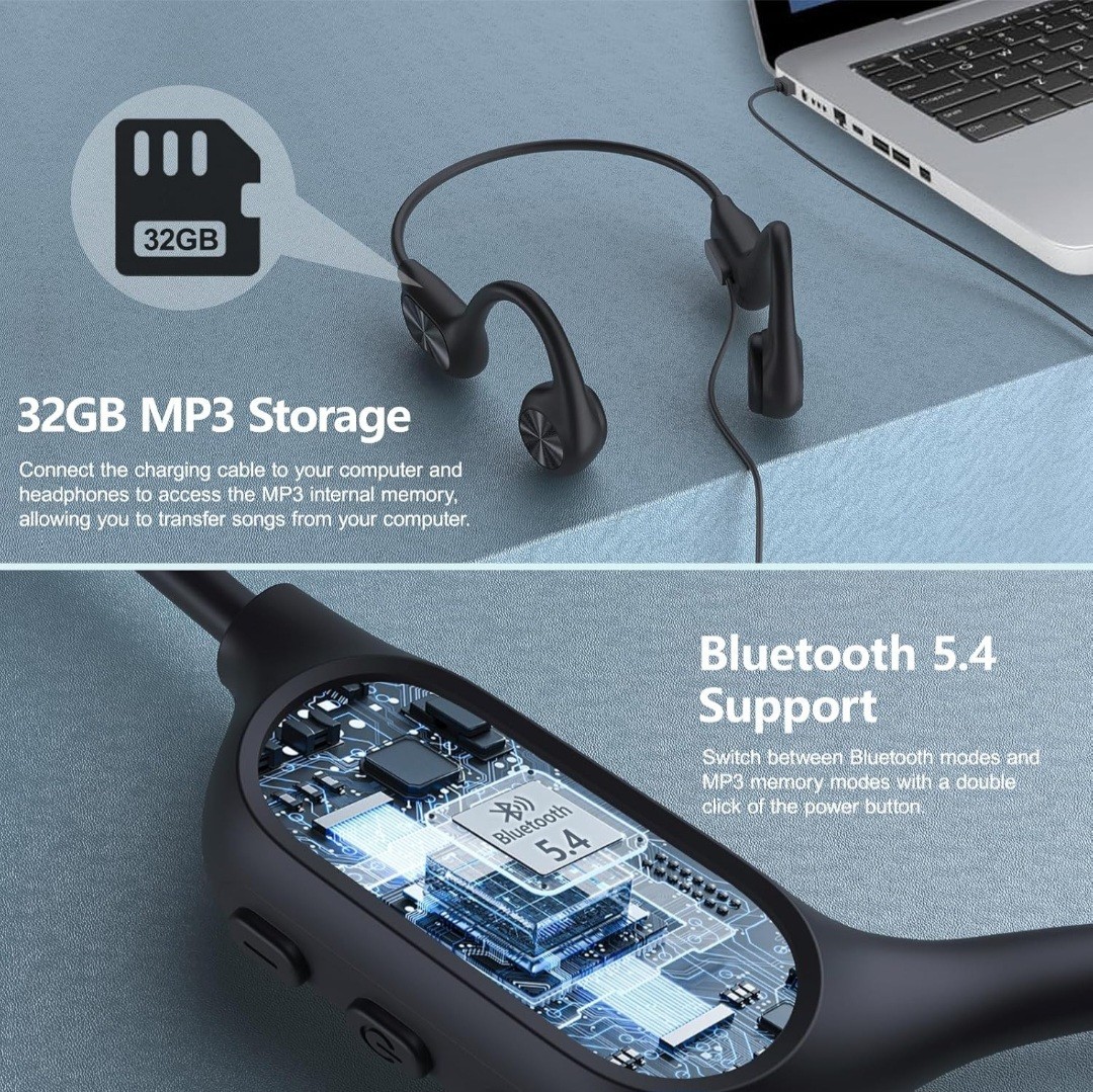 Swimming Headphones,Bone Conduction Headphones Bluetooth 5.4,IPX8 Waterproof Ear