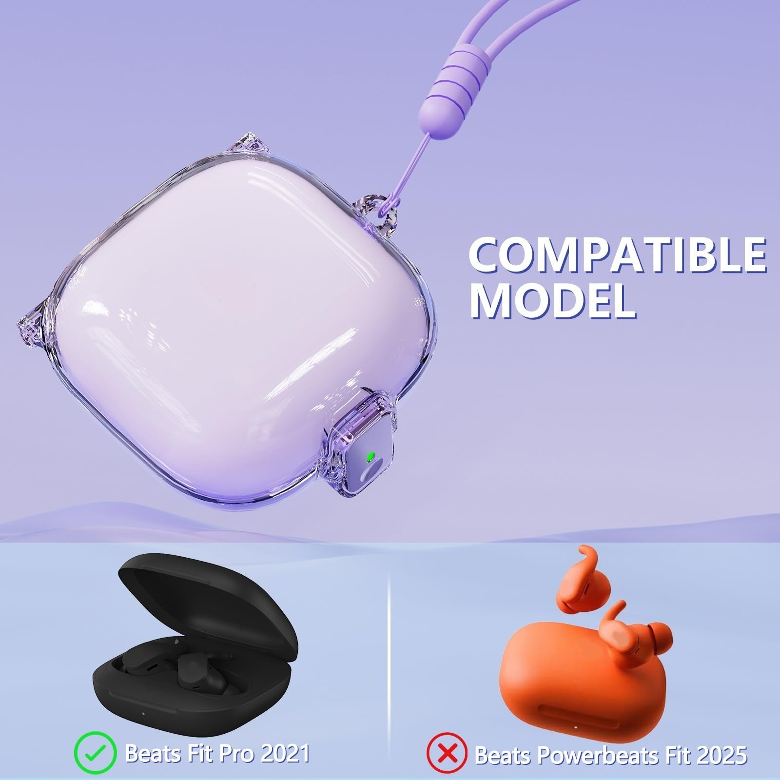 Inesore Clear Purple Case Cover for Beats Fit Pro with Lock & Cleaning Kit